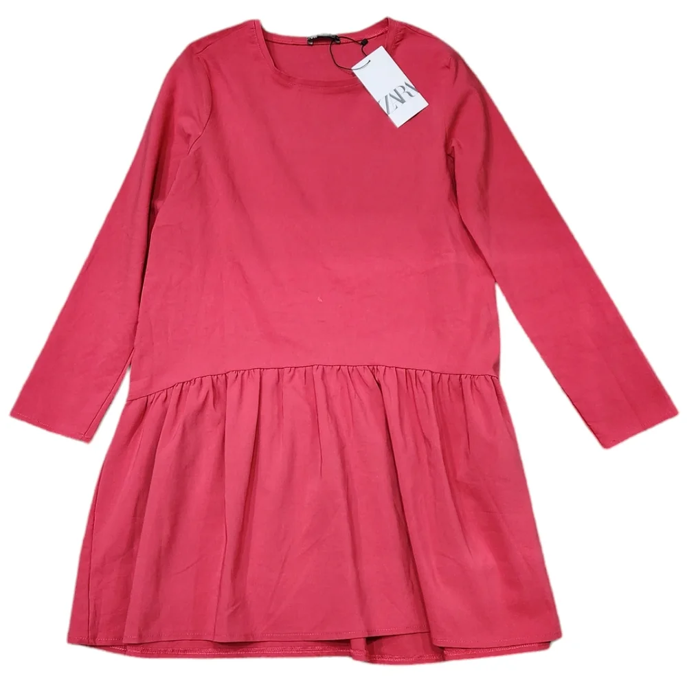 NWT Zara Voluminous Casual Pink Oversize Short Dress Size S